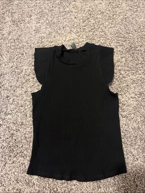 Alya Black Ribbed Sleeveless Top with Flutter Cap Sleeves